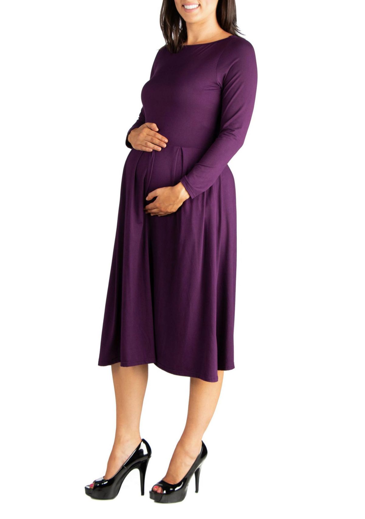 Midi Length Fit N Flare Pocket Maternity Dress