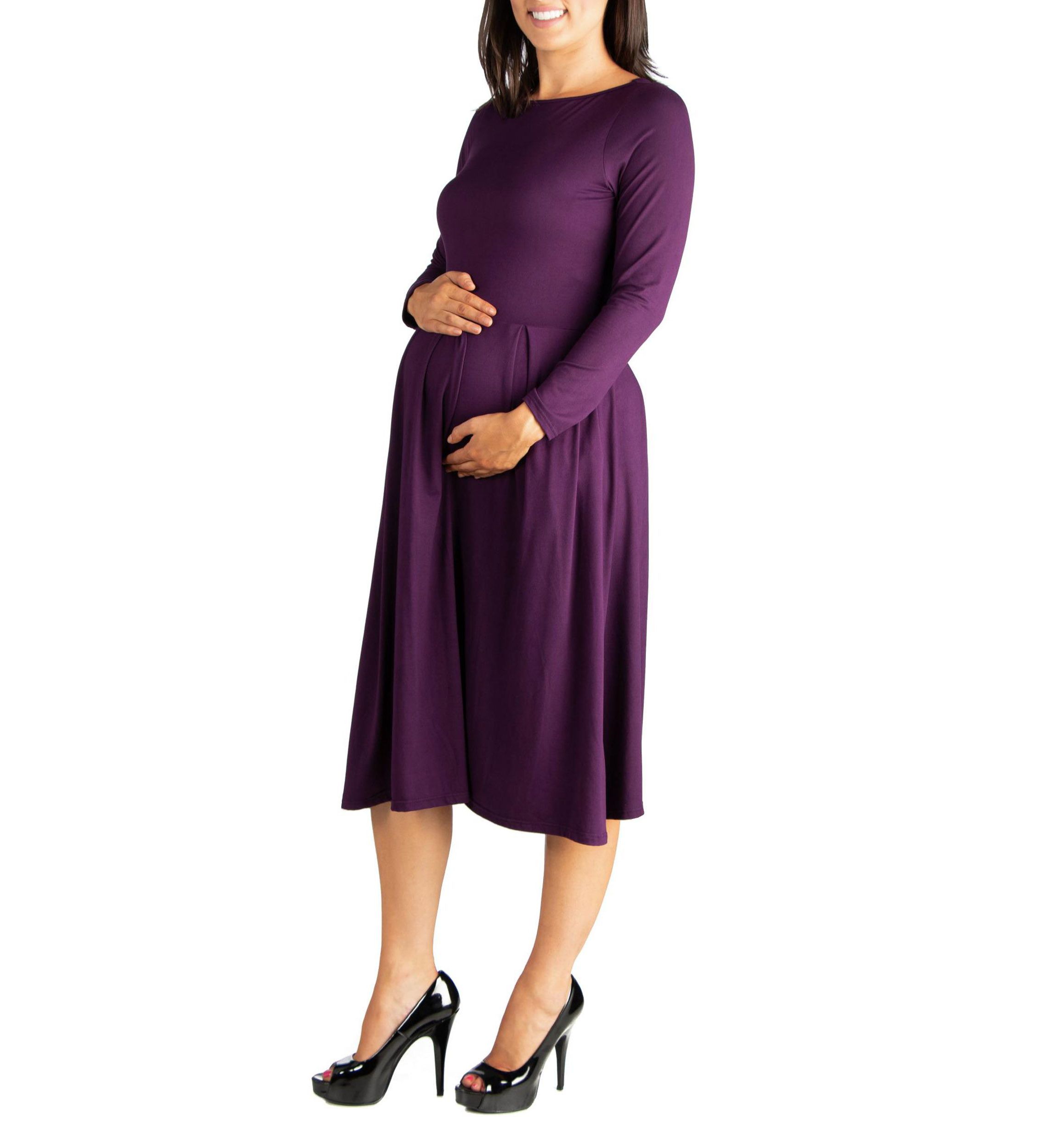 Midi Length Fit N Flare Pocket Maternity Dress