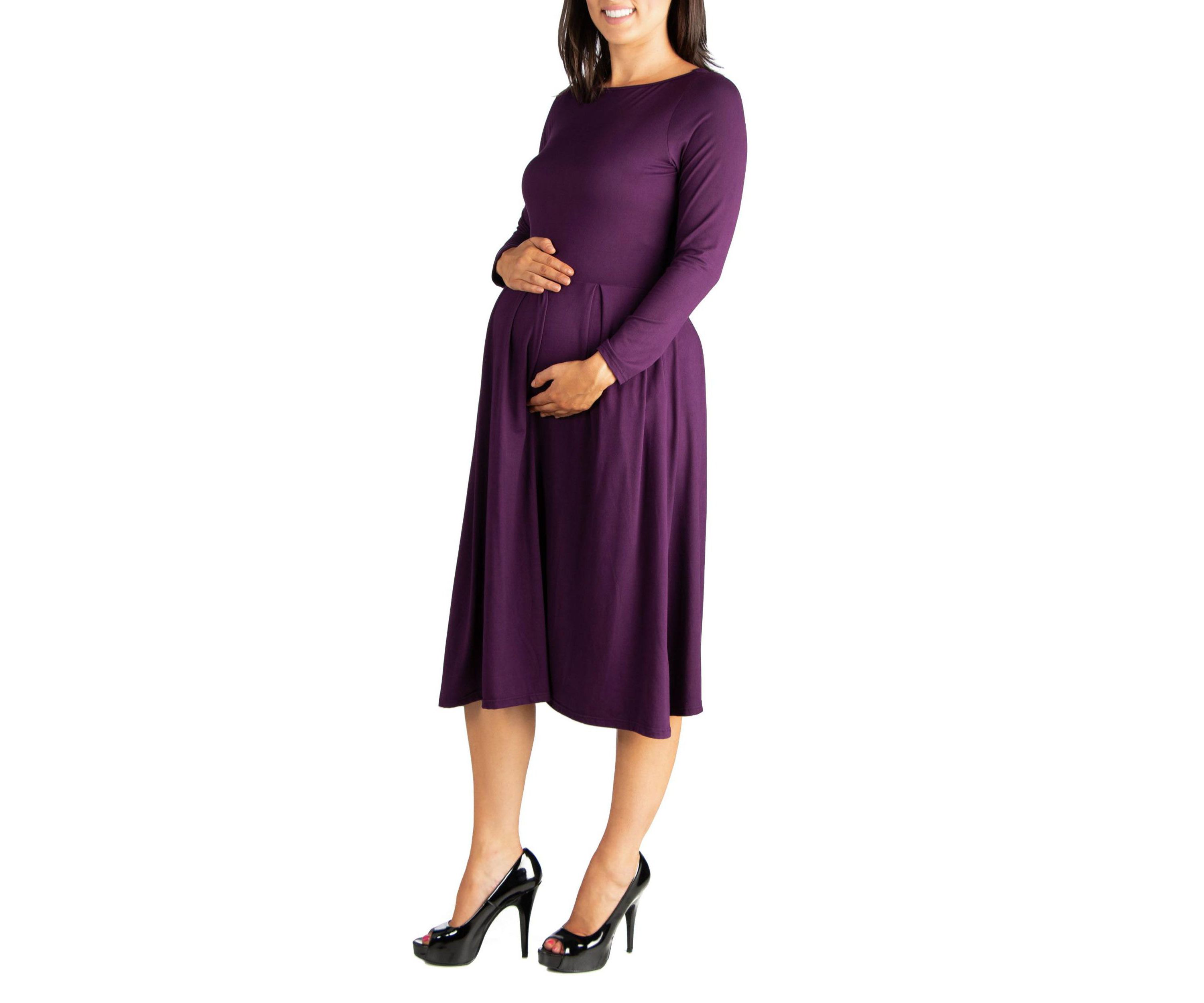 Midi Length Fit N Flare Pocket Maternity Dress