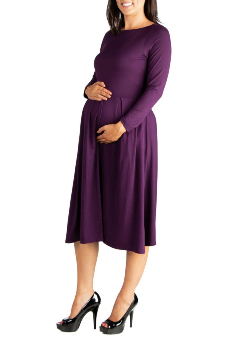 Midi Length Fit N Flare Pocket Maternity Dress