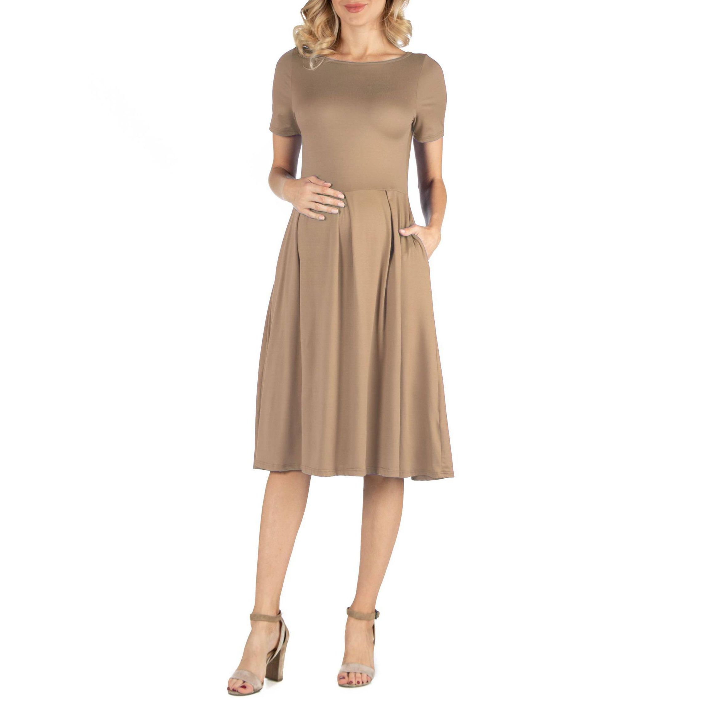 Maternity Midi Dress with Short Sleeve and Pocket Detail
