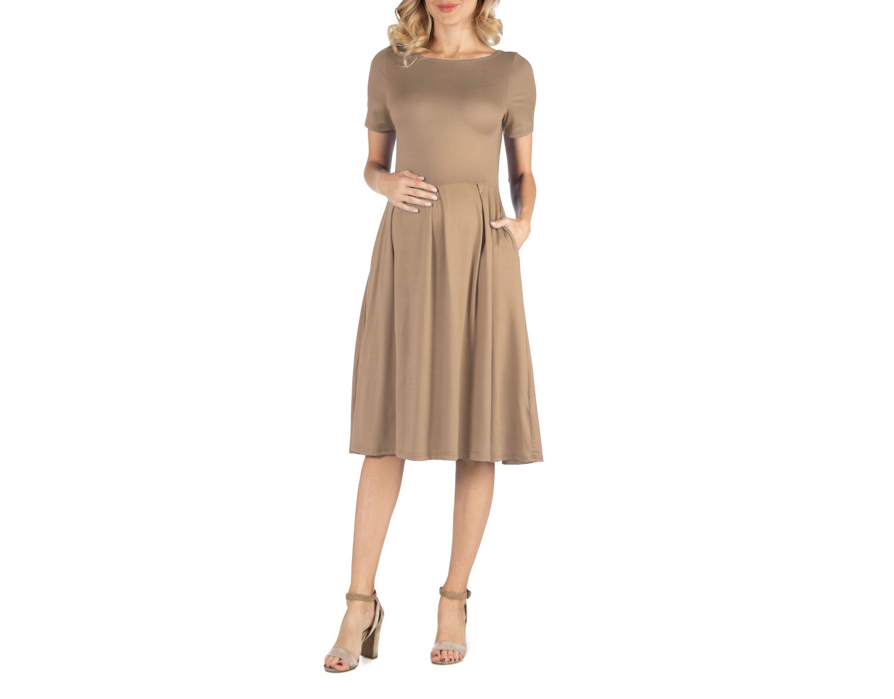 Maternity Midi Dress with Short Sleeve and Pocket Detail