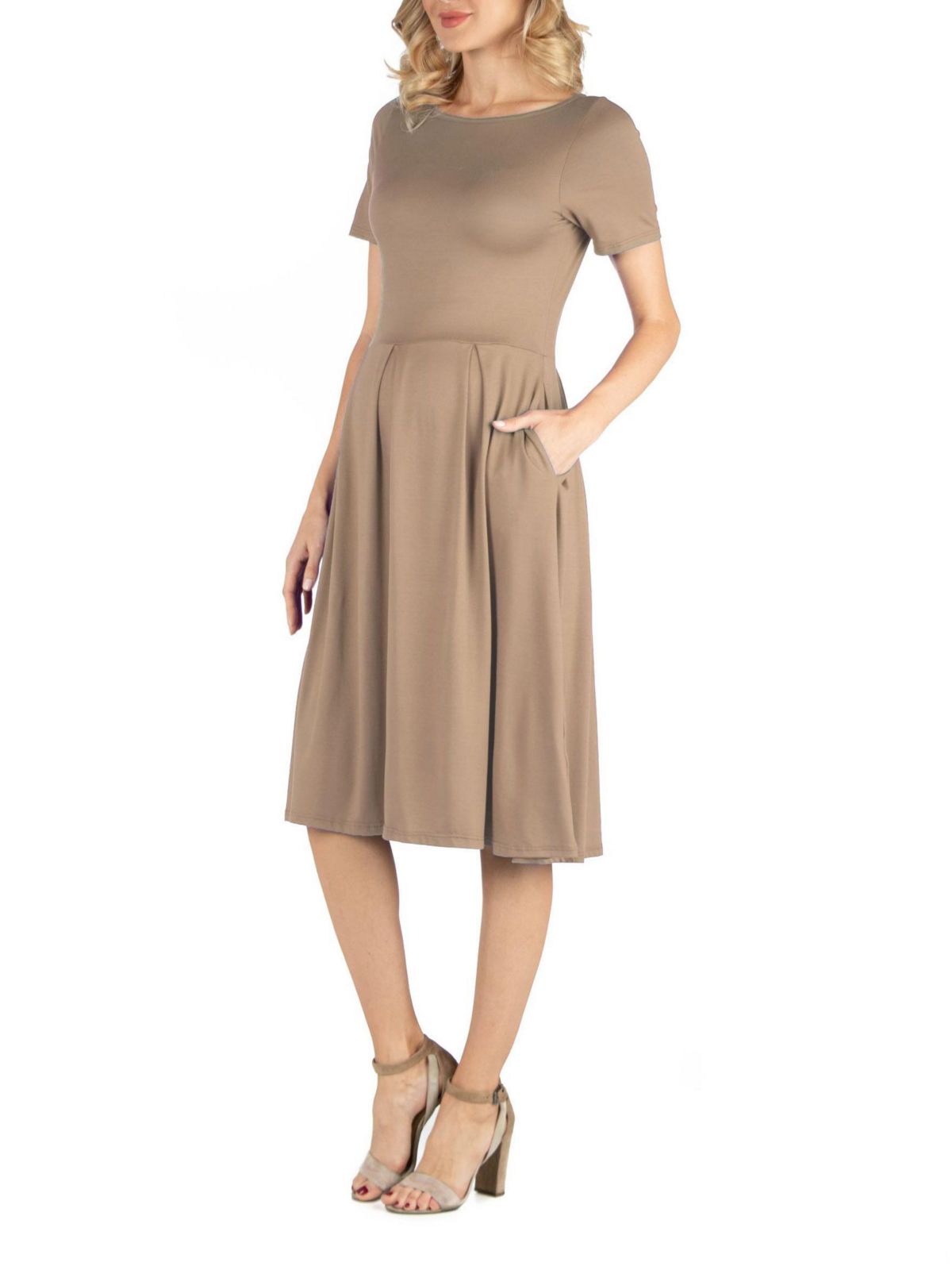 Maternity Midi Dress with Short Sleeve and Pocket Detail