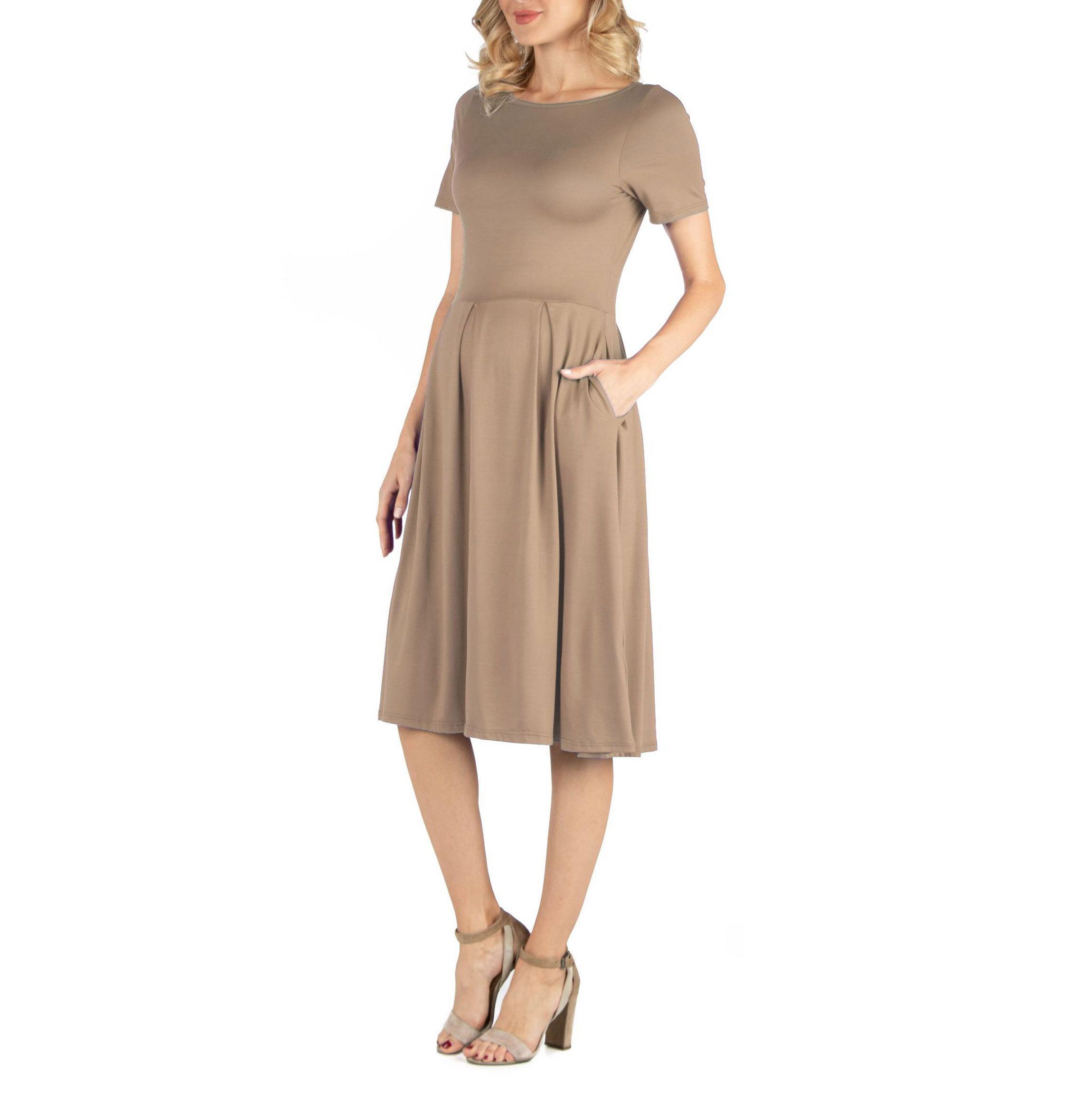 Maternity Midi Dress with Short Sleeve and Pocket Detail