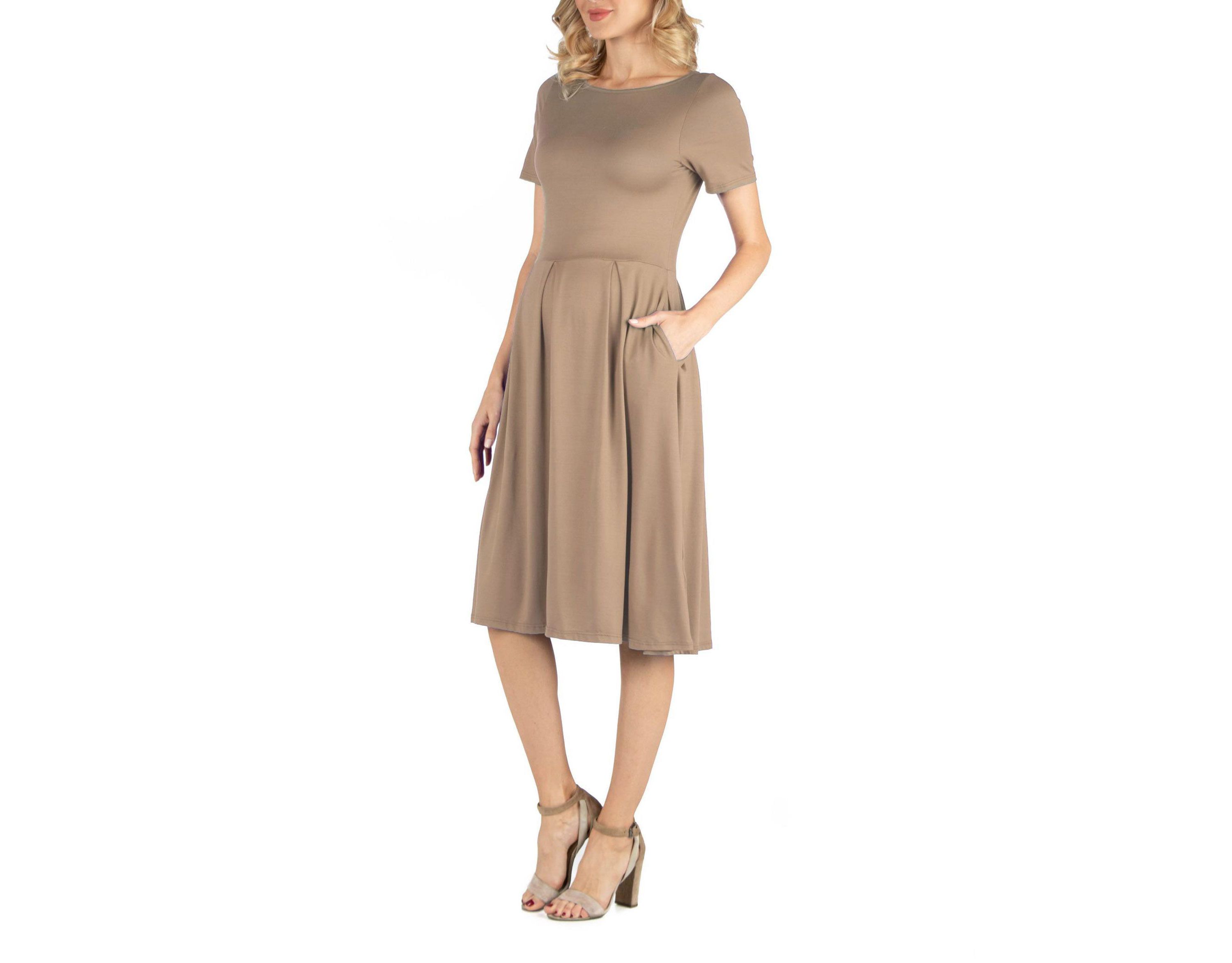 Maternity Midi Dress with Short Sleeve and Pocket Detail