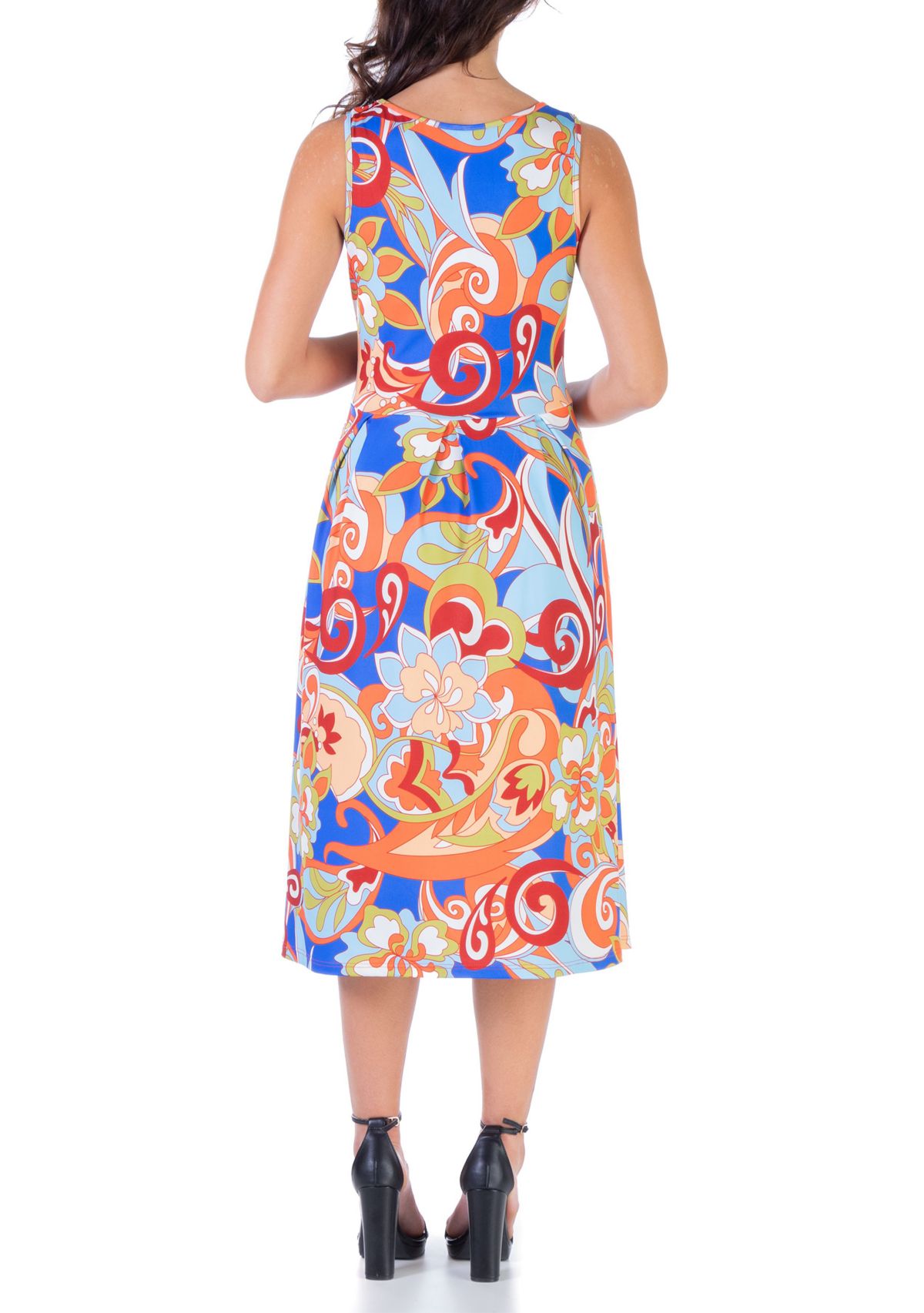 Multicolor Maternity Midi Maternity Fit and Flare Pocket Dress