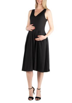 24seven Comfort Apparel Women's Fit and Flare Sleeveless Maternity Midi Dress with Pockets
