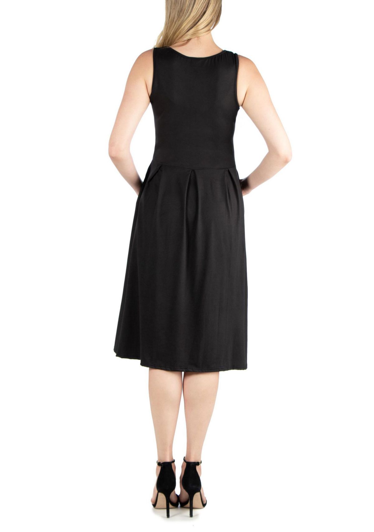 Fit and Flare Sleeveless Maternity Midi Dress with Pockets