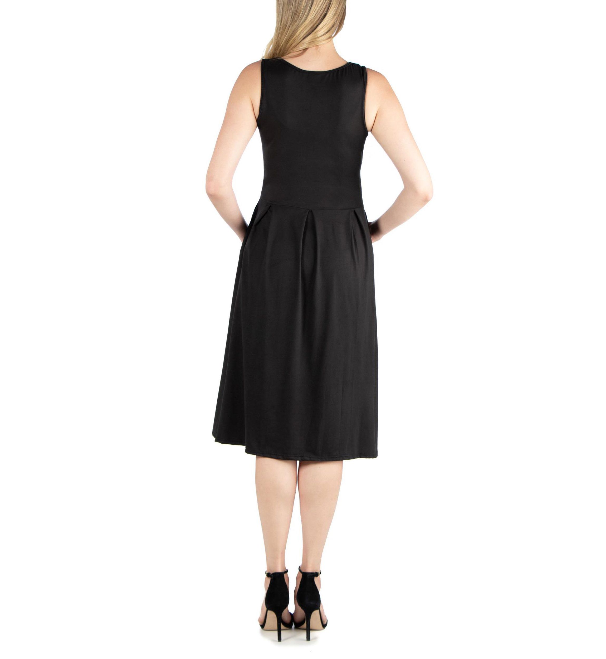 Fit and Flare Sleeveless Maternity Midi Dress with Pockets