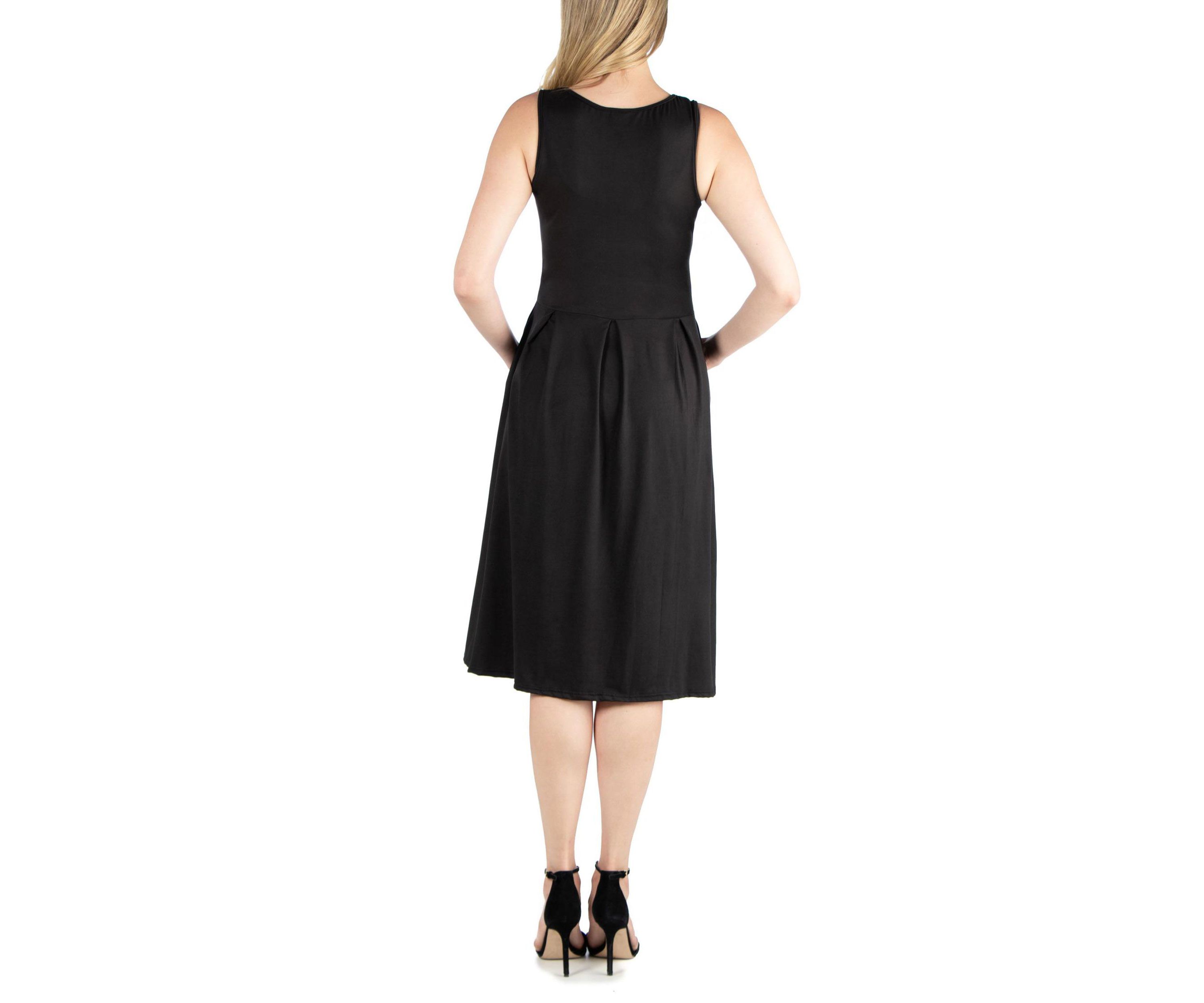 Fit and Flare Sleeveless Maternity Midi Dress with Pockets