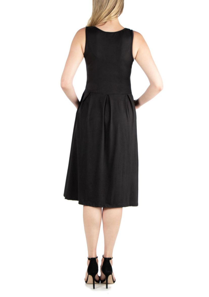 Fit and Flare Sleeveless Maternity Midi Dress with Pockets