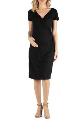 24seven Comfort Apparel Women's Faux Wrapover Maternity Dress with Cap Sleeves