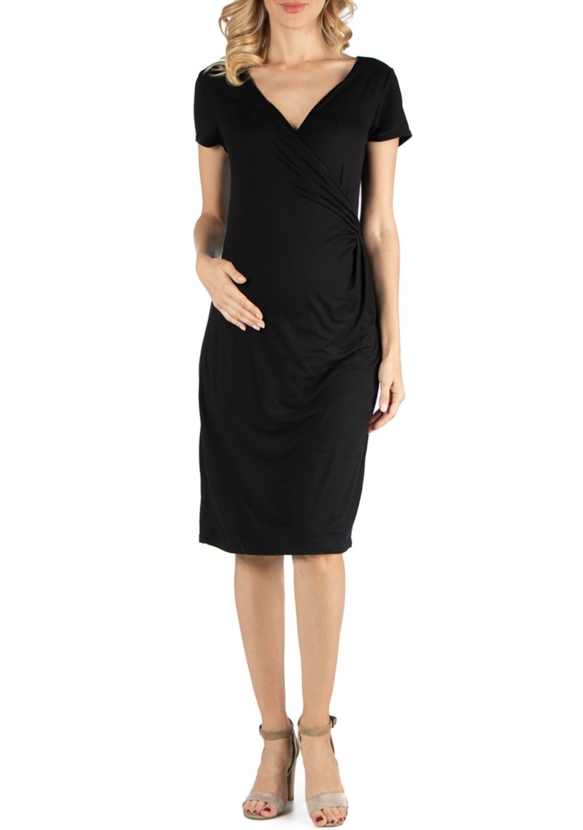 Faux Wrapover Maternity Dress with Cap Sleeves