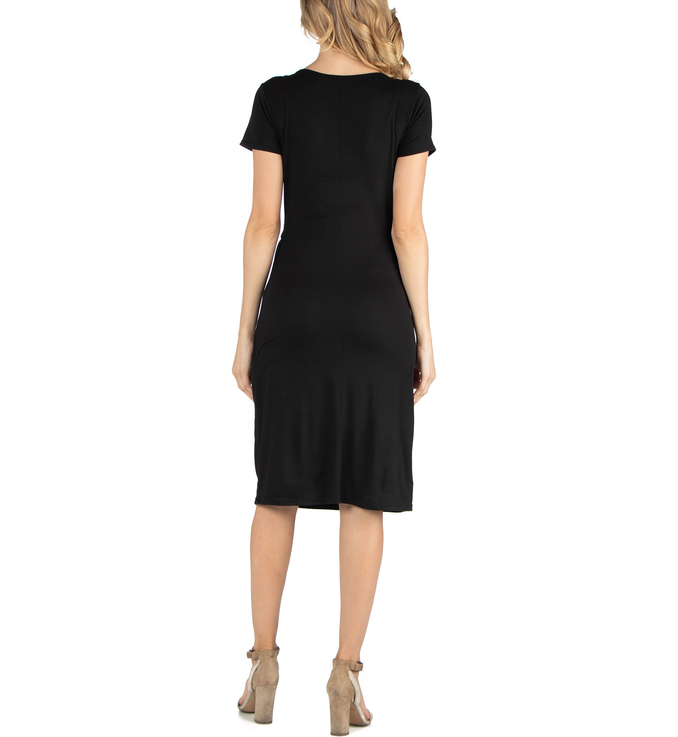 Faux Wrapover Maternity Dress with Cap Sleeves