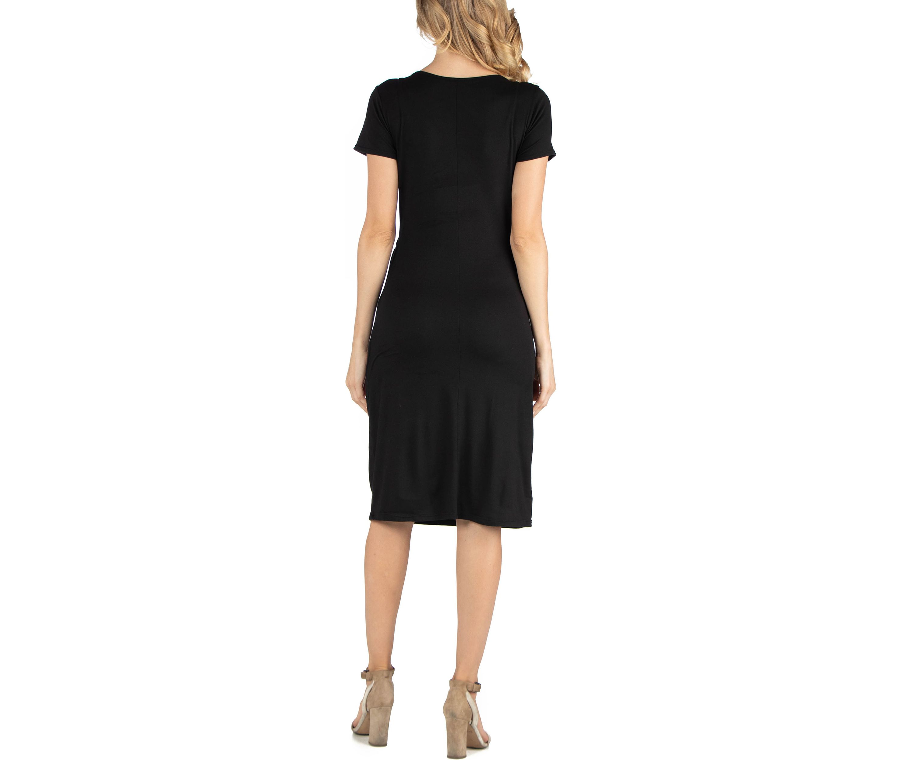 Faux Wrapover Maternity Dress with Cap Sleeves