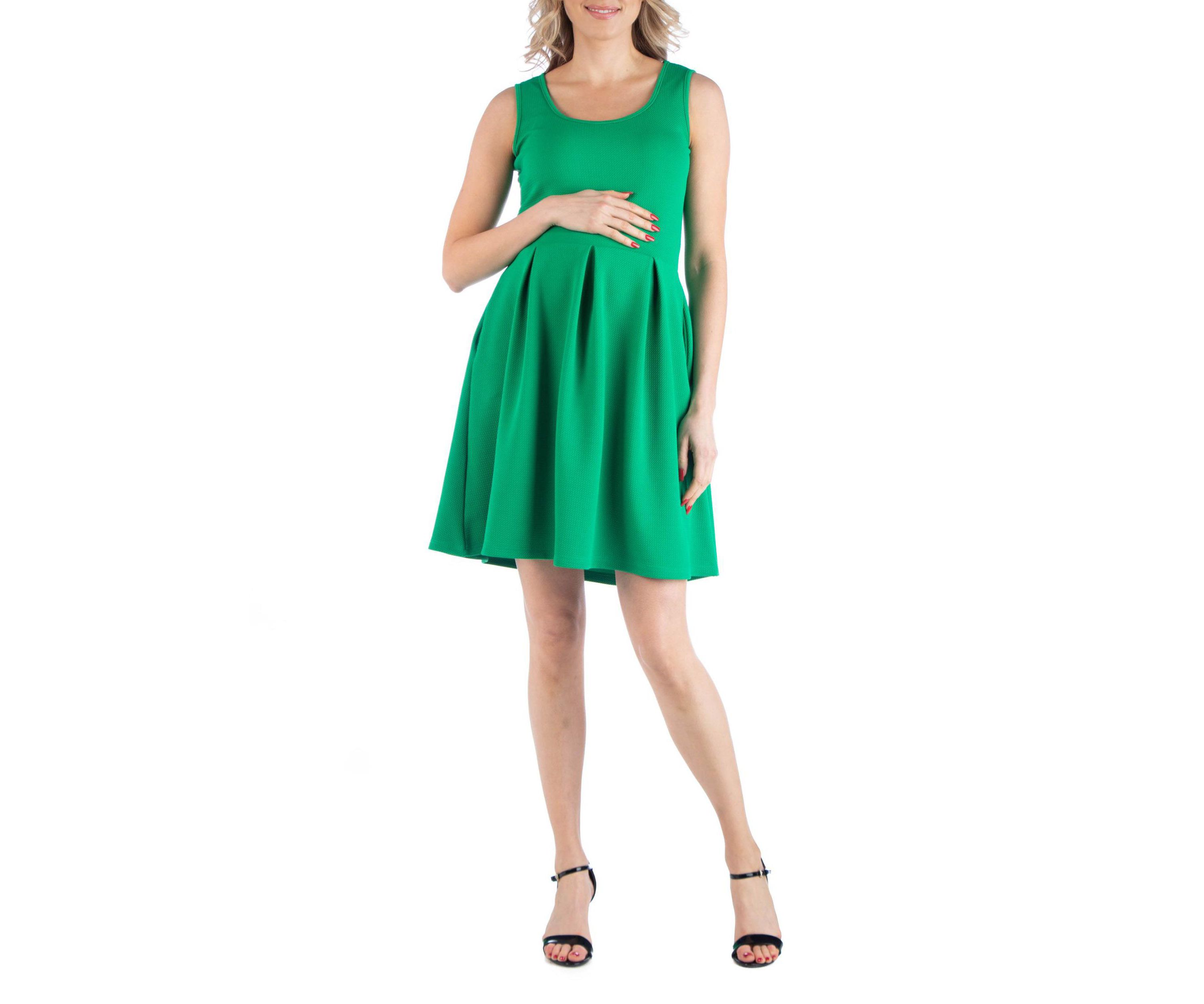 Sleeveless Pleated Maternity Dress with Pockets