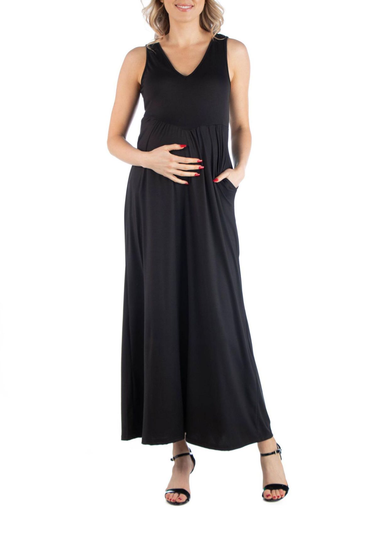 Maxi Maternity Sleeveless Dress with Pockets