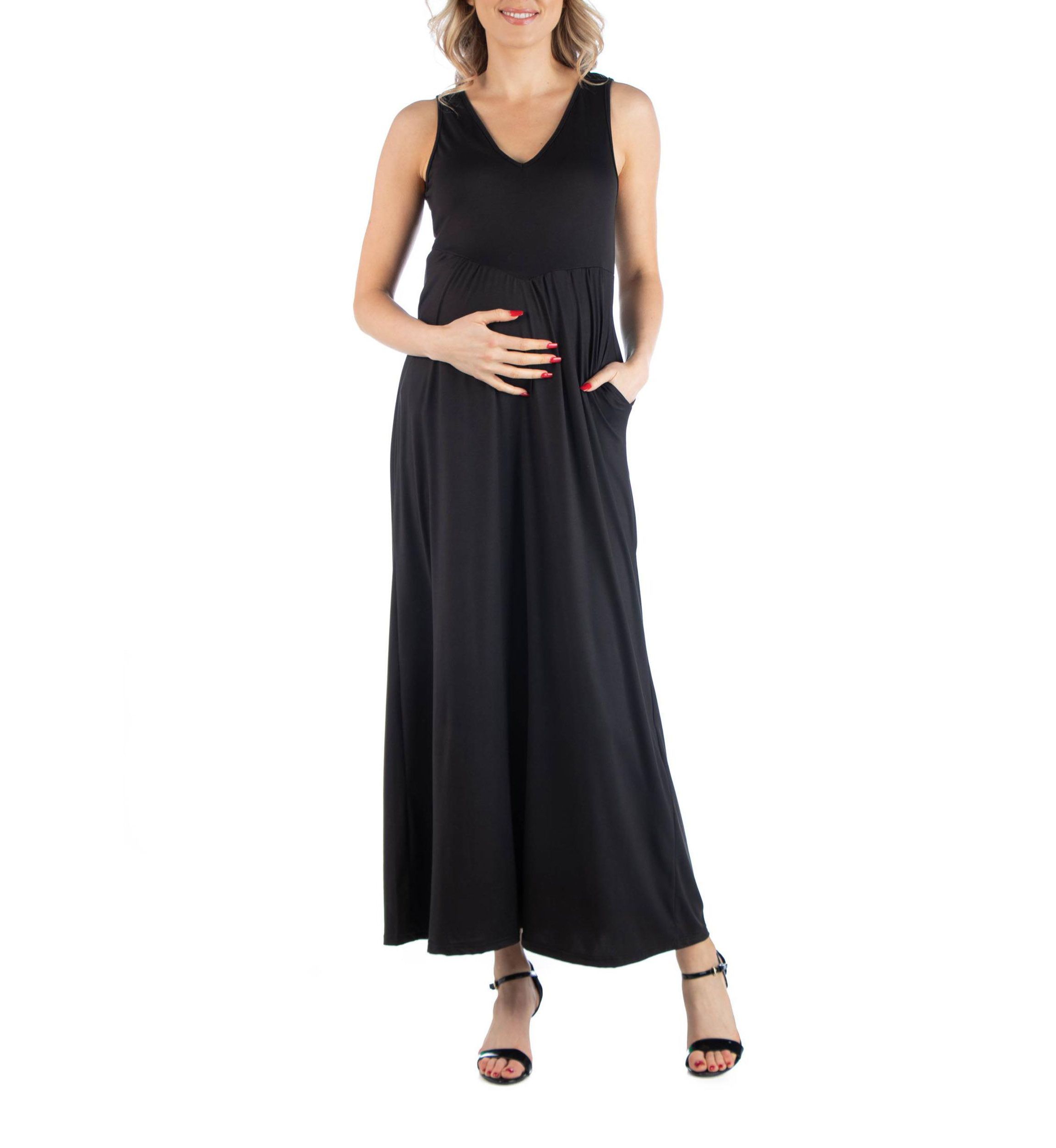 Maxi Maternity Sleeveless Dress with Pockets