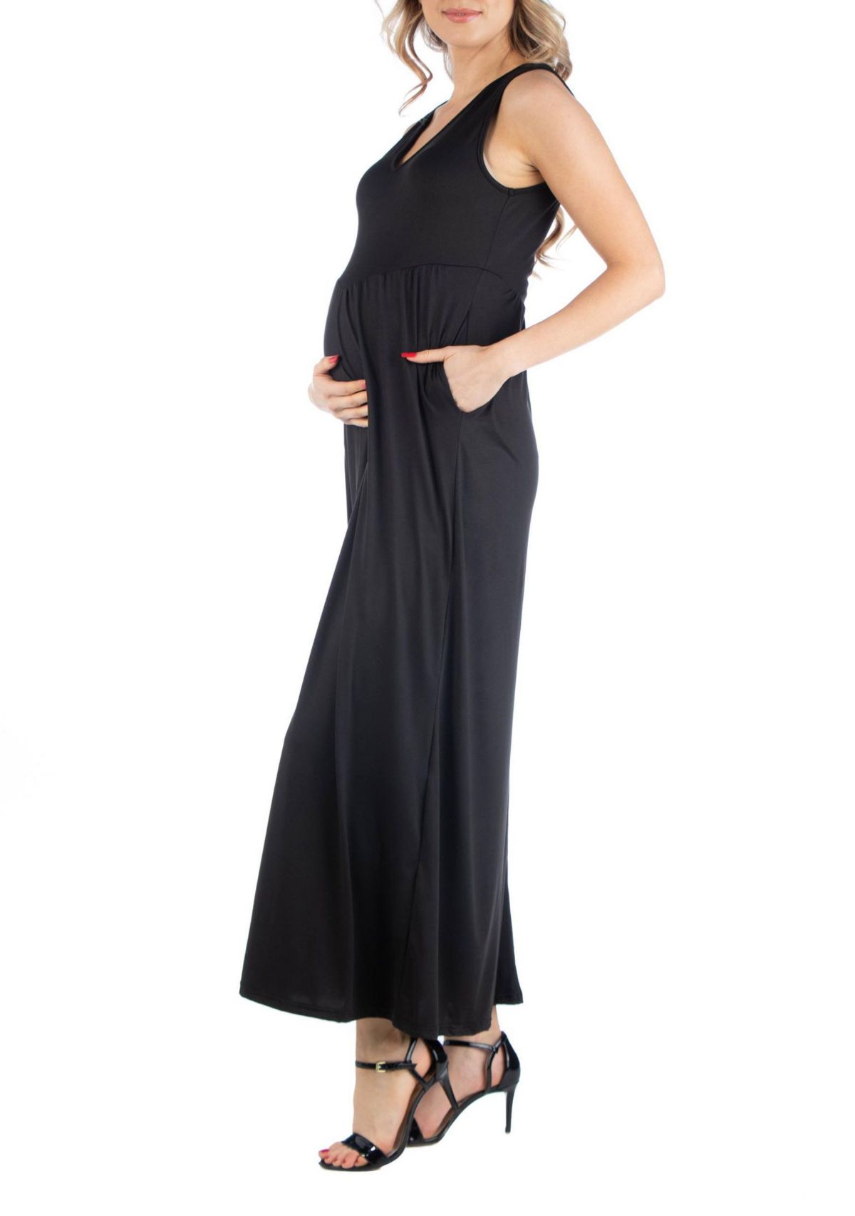 Maxi Maternity Sleeveless Dress with Pockets