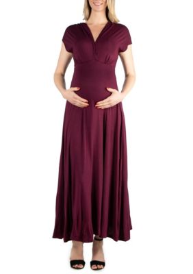 24seven Comfort Apparel Women's Fitted V-neck Side Slit Maxi Dress In  Burgundy