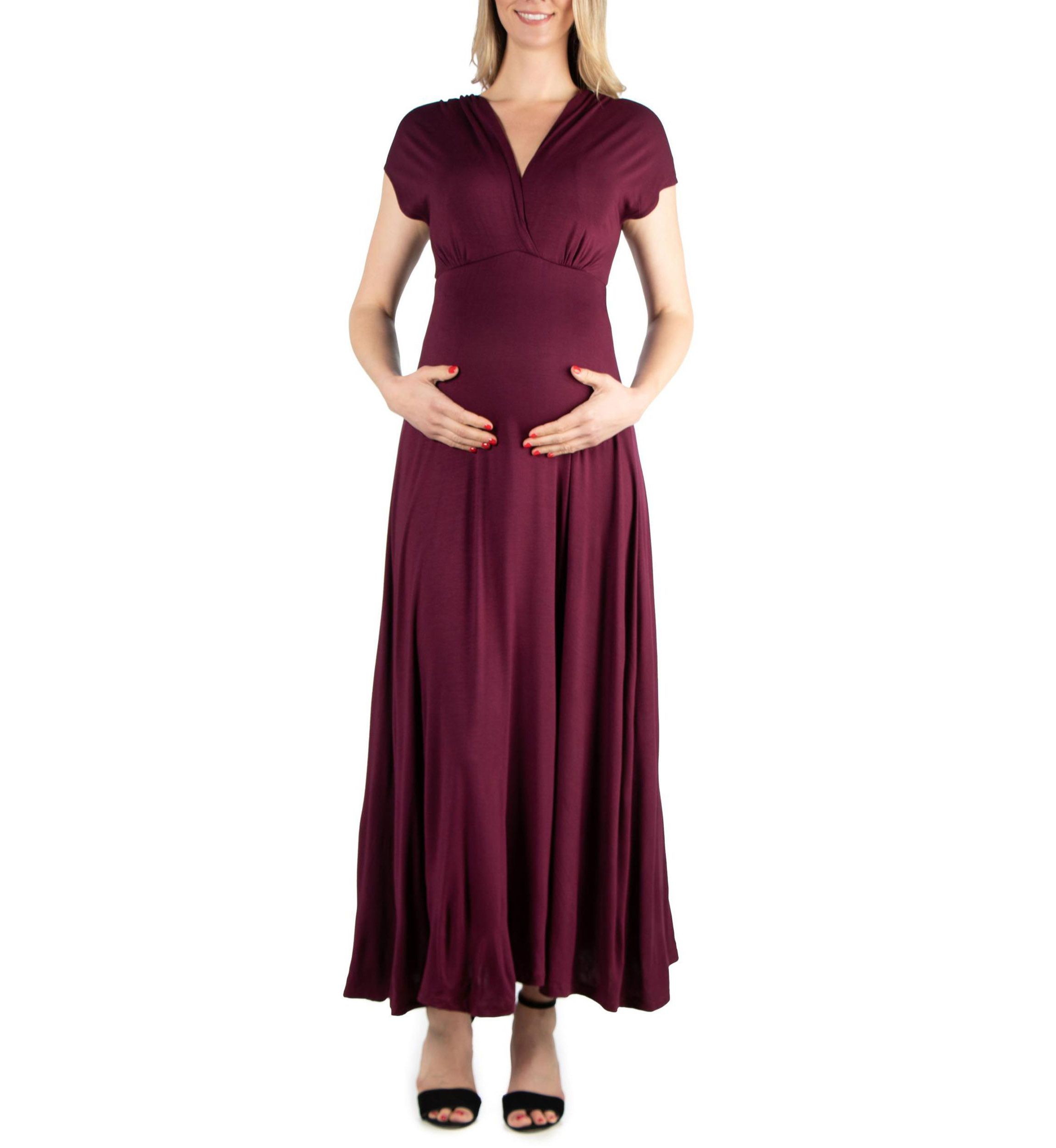 Cap Sleeve V Neck Maternity Maxi Dress