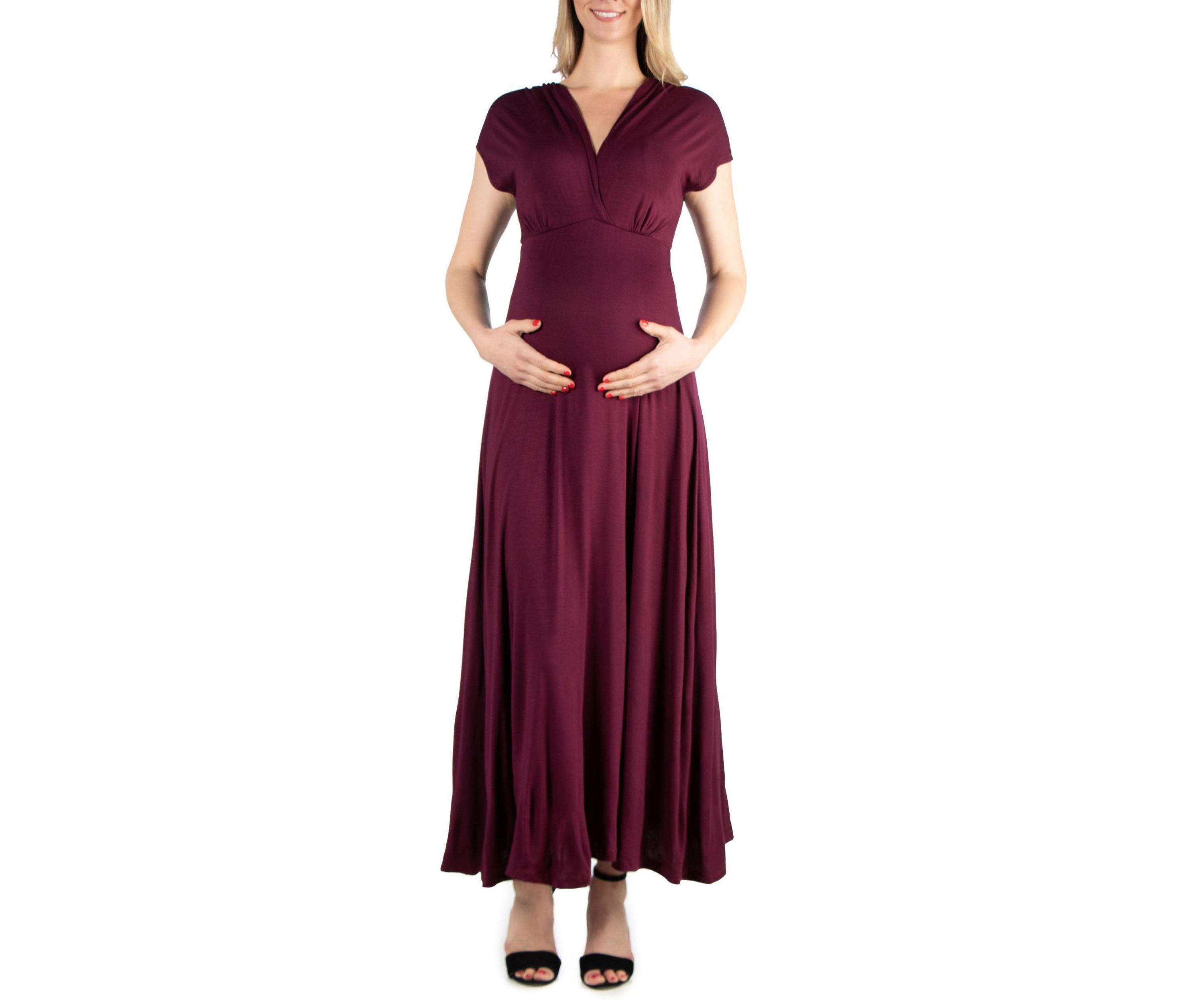 Cap Sleeve V Neck Maternity Maxi Dress
