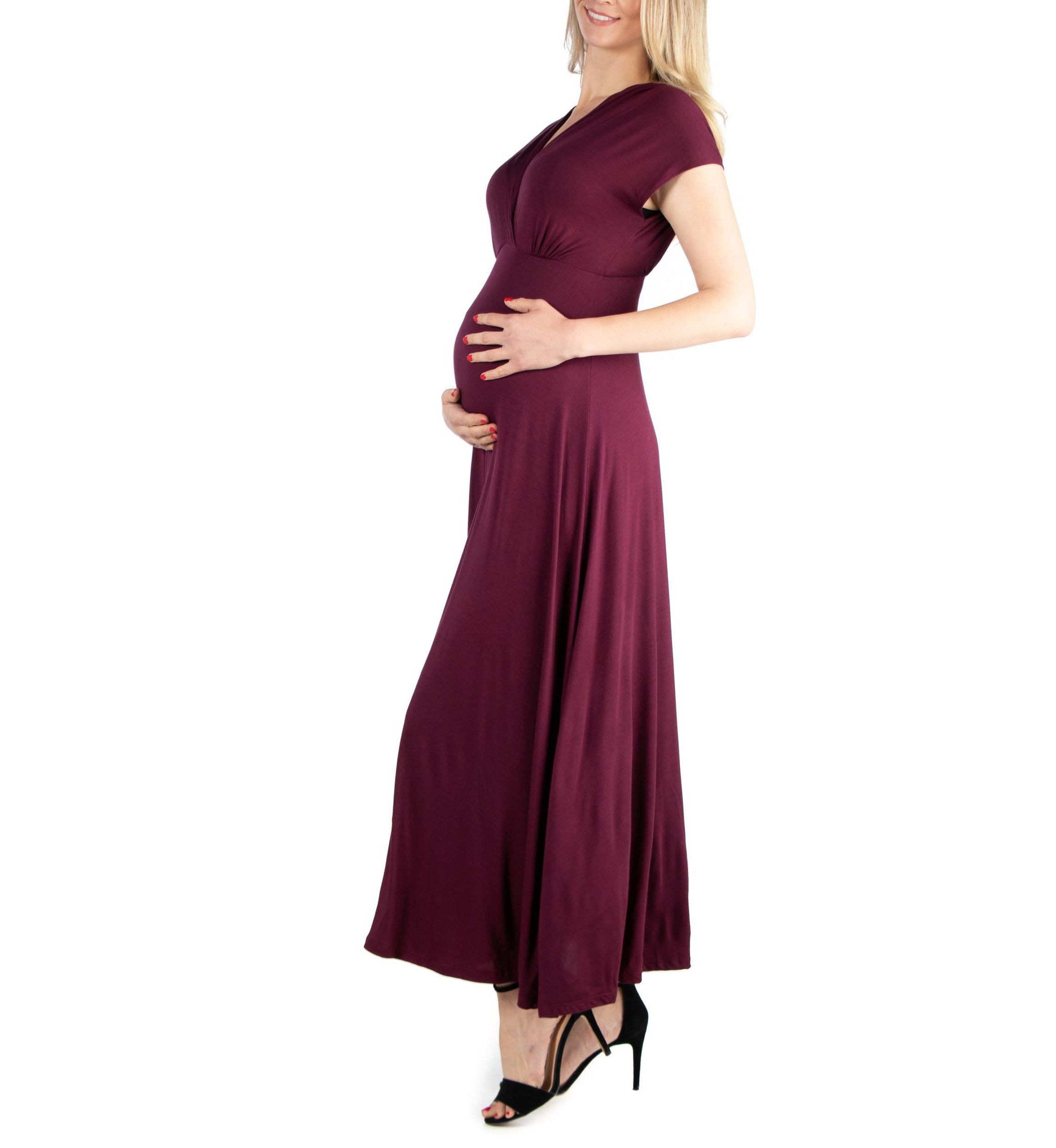 Cap Sleeve V Neck Maternity Maxi Dress