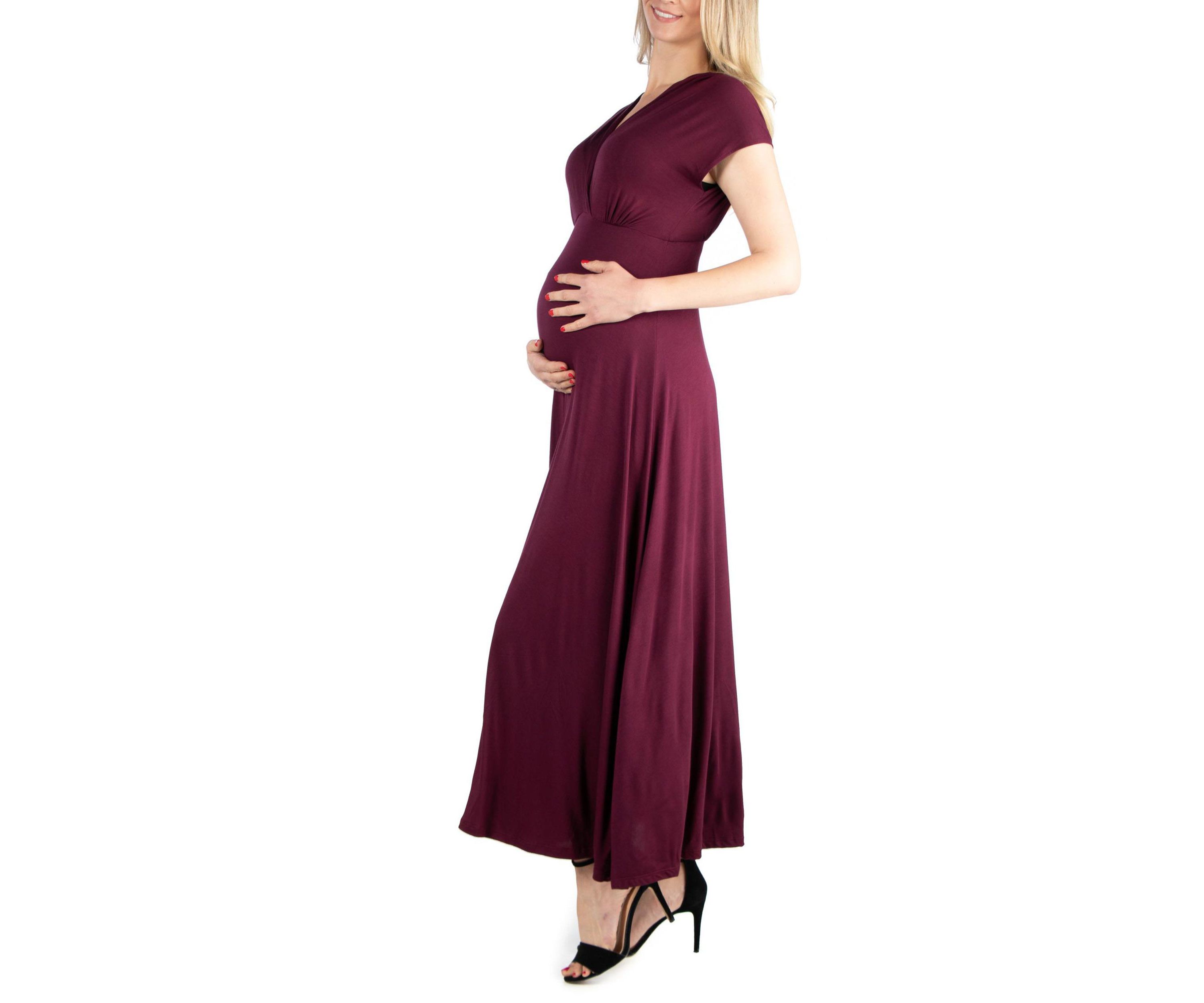 Cap Sleeve V Neck Maternity Maxi Dress