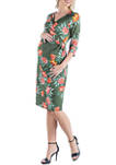 Maternity V-Neck Green Knee Length Wrap Dress