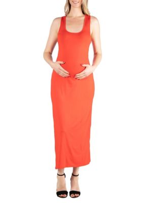 24seven Comfort Apparel Women's Scoop Neck Maternity Maxi Dress with Racerback Detail