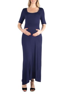 24seven Comfort Apparel Women's Casual Maternity Maxi Dress With Sleeves