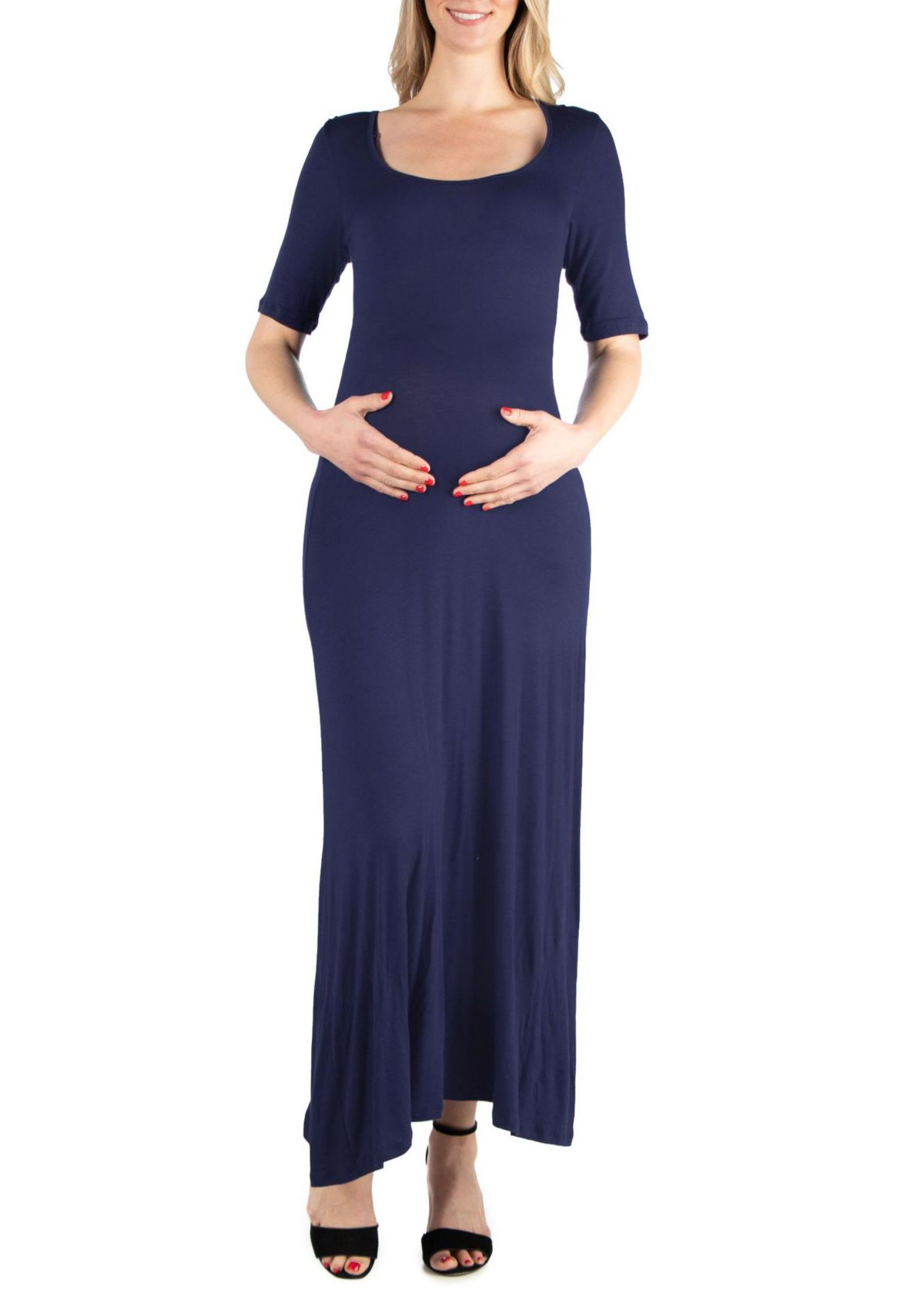 Casual Maternity Maxi Dress With Sleeves