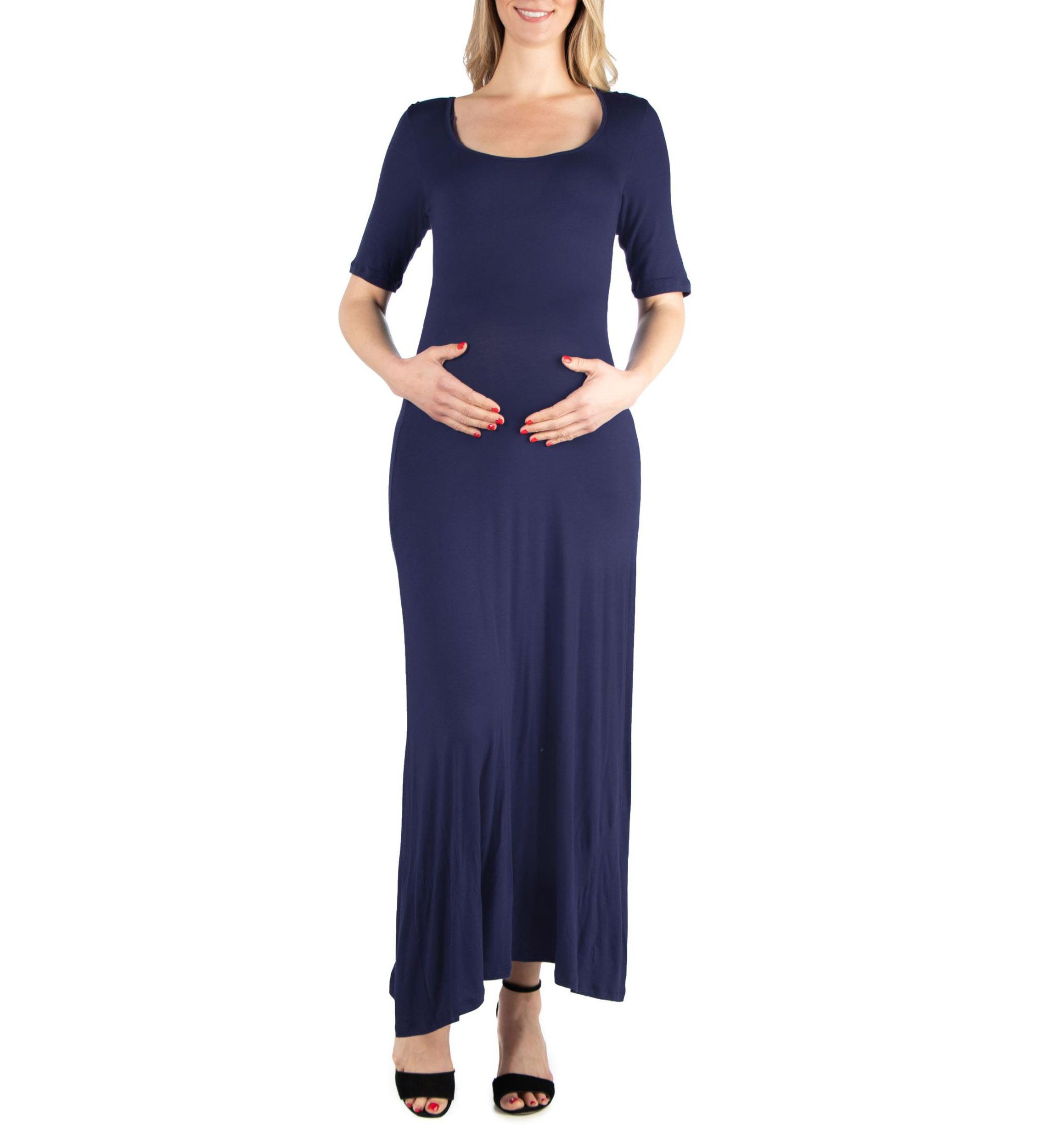 Casual Maternity Maxi Dress With Sleeves