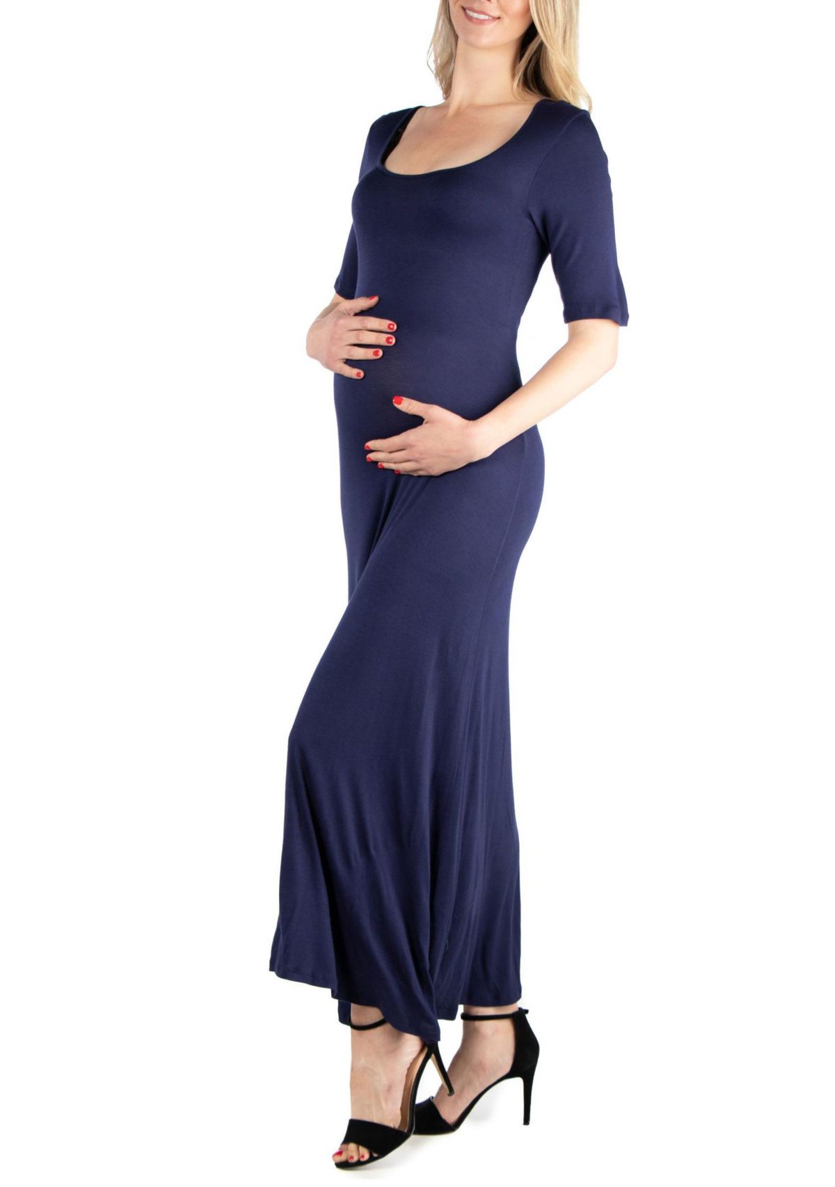 Casual Maternity Maxi Dress With Sleeves