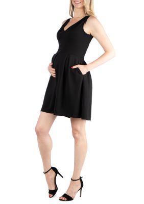 Maternity Sleeveless Fit and Flare Pocket Dress