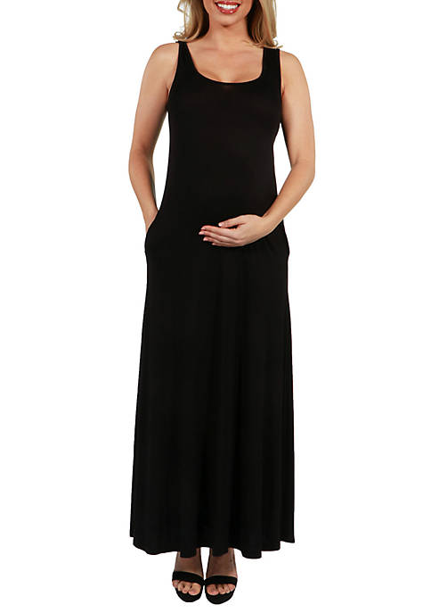24seven Comfort Apparel Maternity Sleeveless Tank Maxi Dress