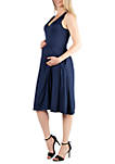 Maternity Sleeveless Midi Fit and Flare Pocket Dress