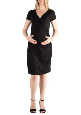 Maternity Short Sleeve V Neck Faux Wrap Dress