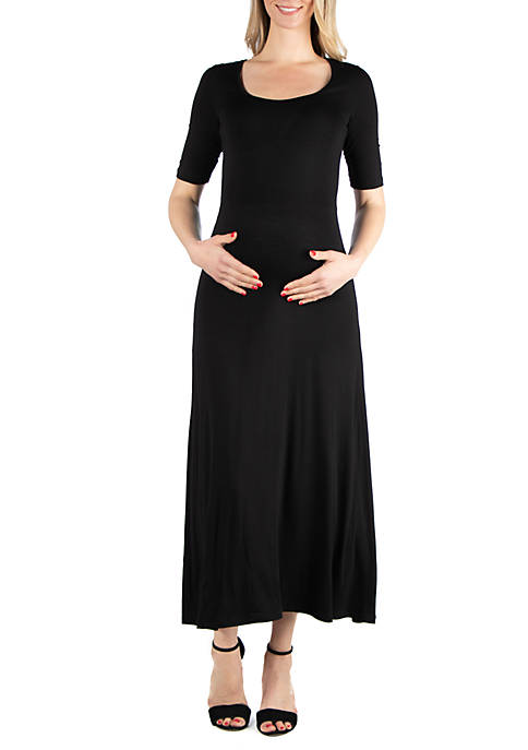 24seven Comfort Apparel Maternity Elbow Sleeve Maxi Dress