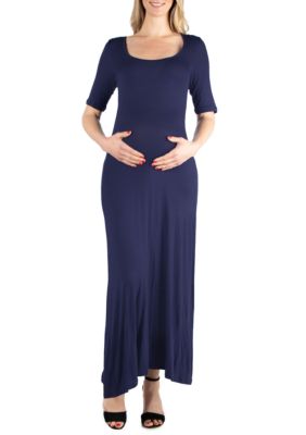 24seven Comfort Apparel Maternity Elbow Sleeve Maxi Dress | belk