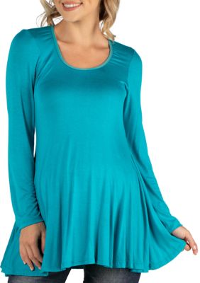 24seven Comfort Apparel Women's Maternity Long Sleeve Solid Color Swing Style Flared Tunic Top