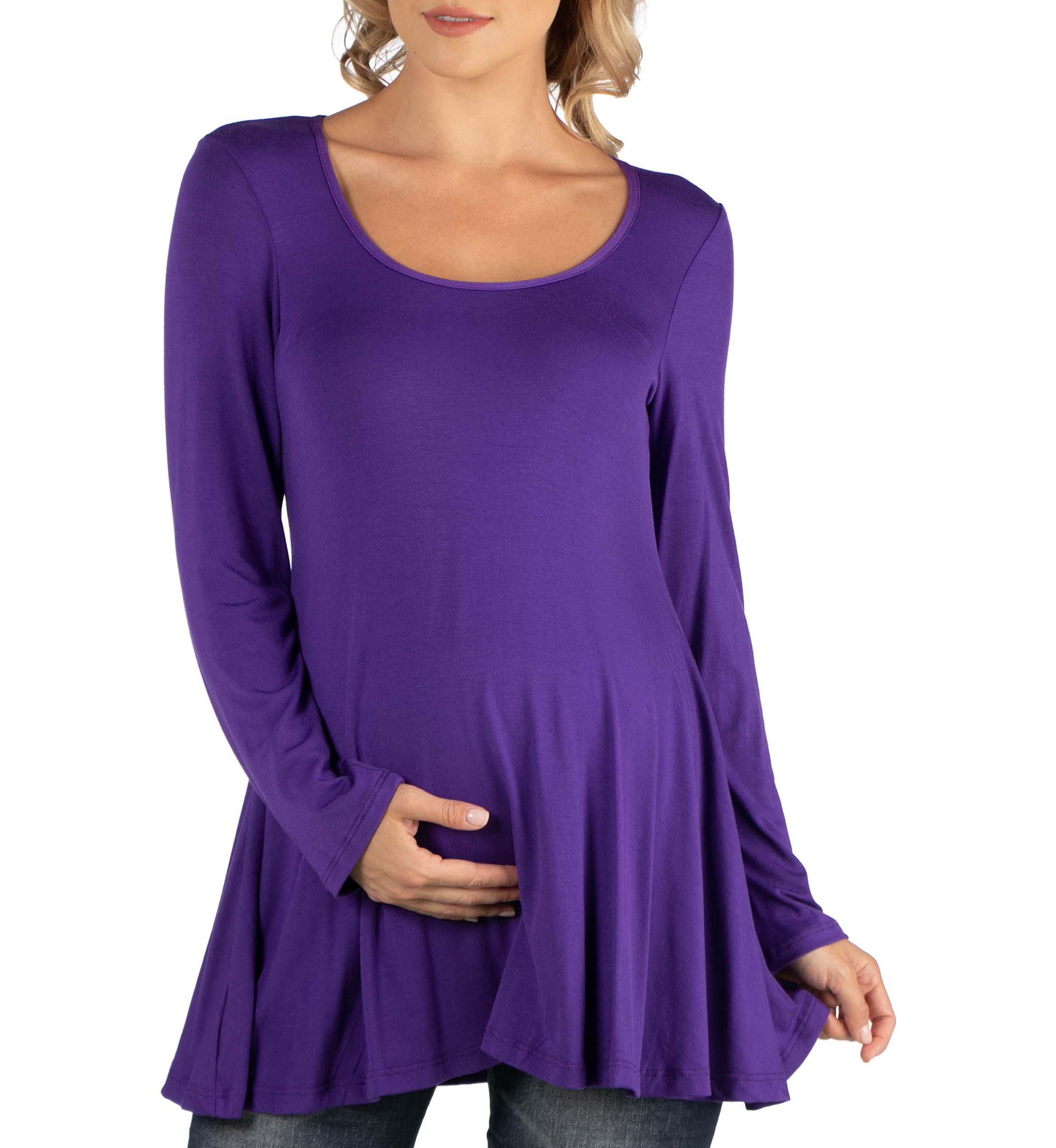 Maternity Long Sleeve Solid Color Swing Style Flared Tunic Top