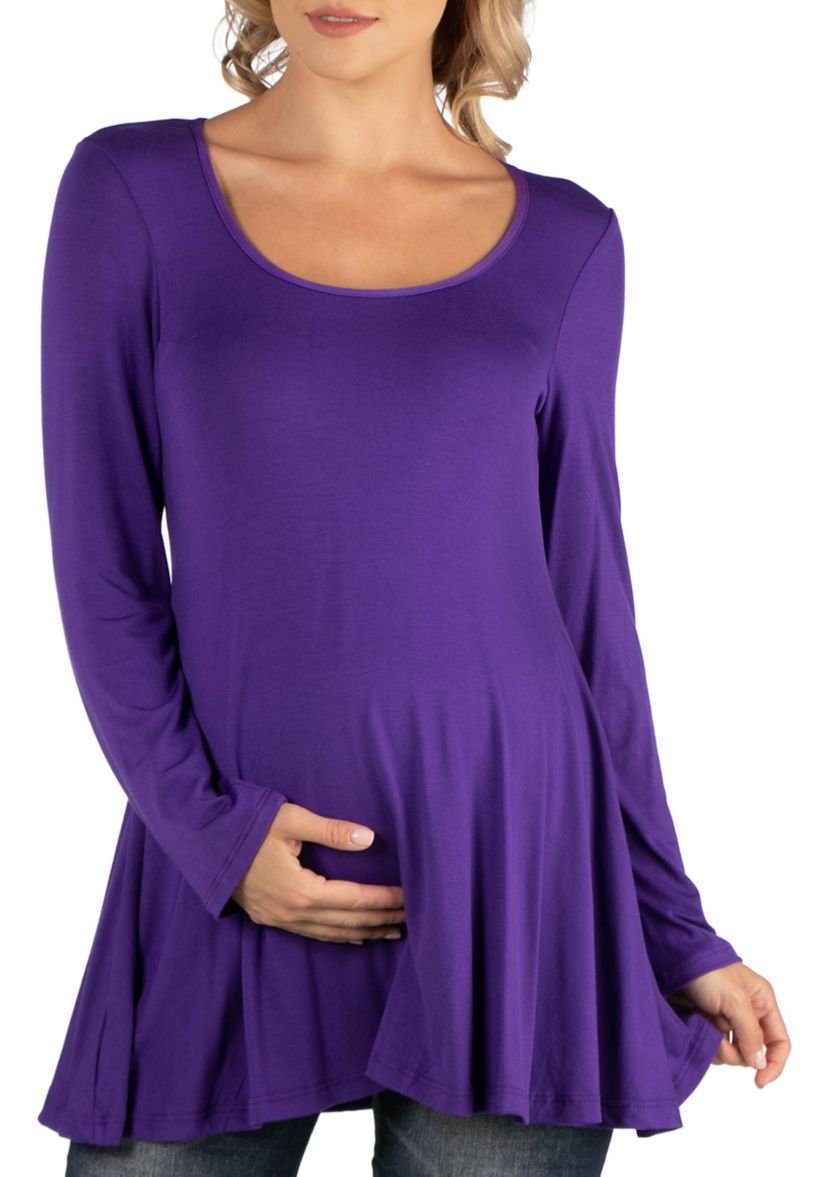 Maternity Long Sleeve Solid Color Swing Style Flared Tunic Top