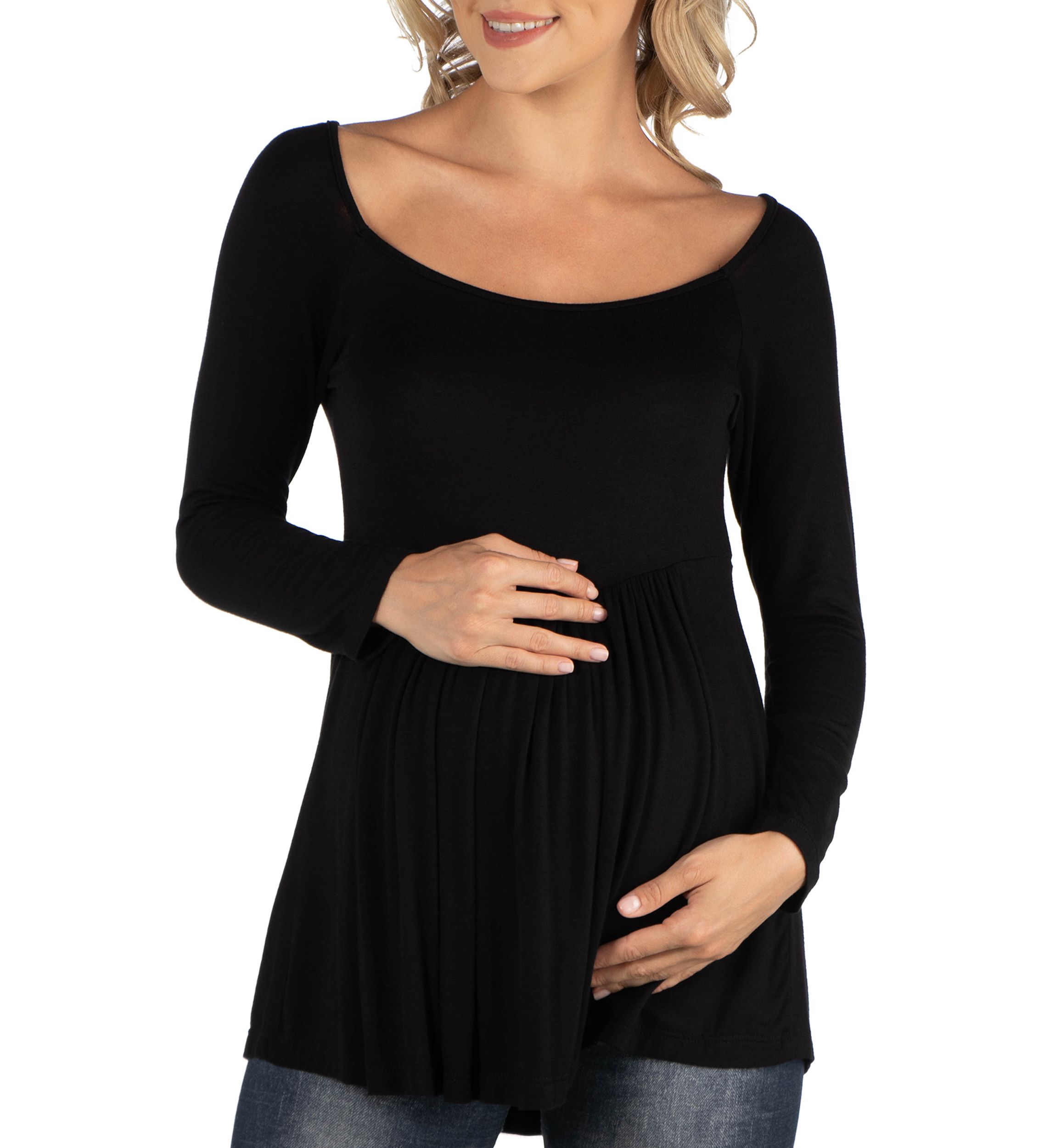 Maternity Long Sleeve Square Neck Empire Waist Tunic Top