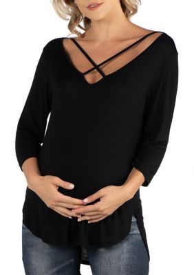 Maternity V-Neck 3/4 Sleeve Strappy Tunic Top