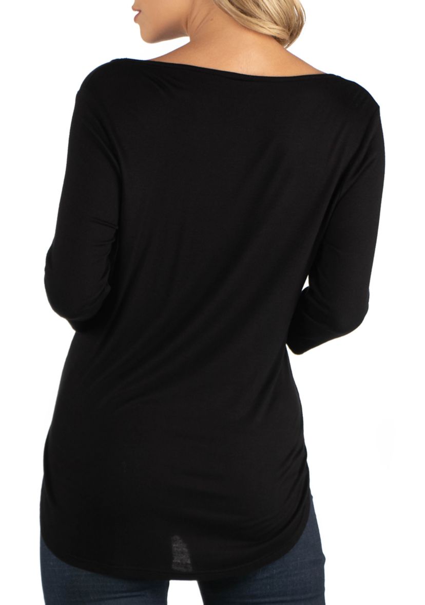Maternity V-Neck 3/4 Sleeve Strappy Tunic Top