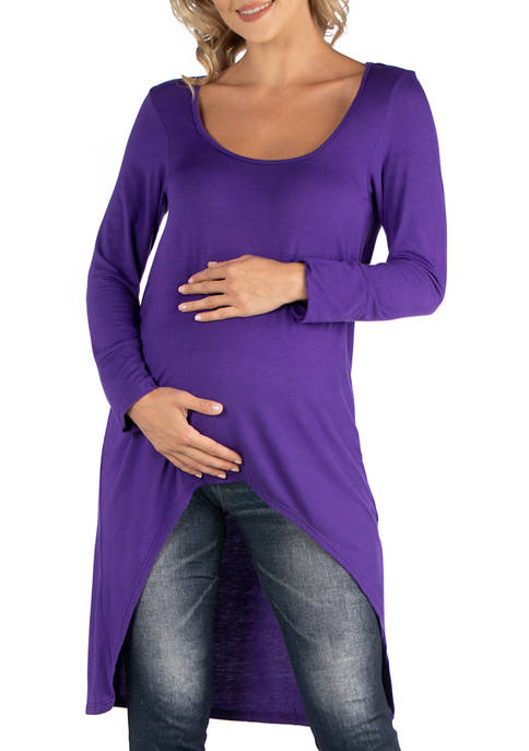24seven Comfort Apparel Maternity Long Sleeve High Low