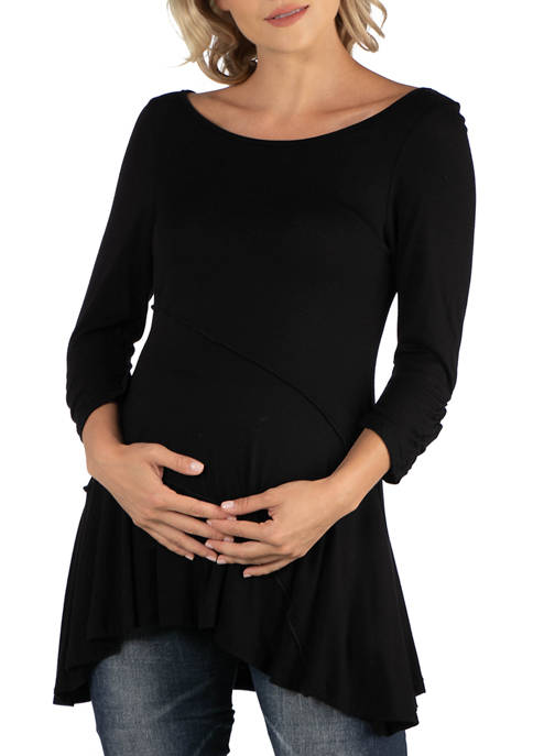 24seven Comfort Apparel Maternity Ruched Sleeve Swing Tunic