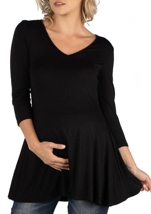24seven Comfort Apparel Maternity 3/4 Sleeve V-Neck Tunic