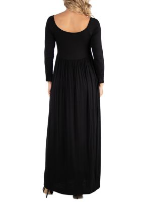 Women's Maternity Long Sleeve Pleated Maxi Dress